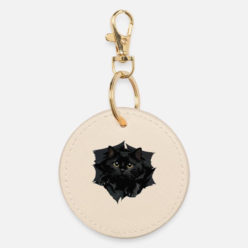 Black Cat by Clipped Edge - Round Keyring - oyster