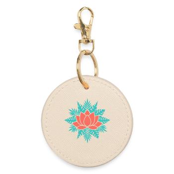 Coral Lotus with Teal Leaves - Round Keyring - oyster - Front