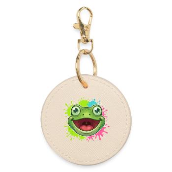 Fröhlicher Frosch Spritzer - Runder Schlüsselanhänger - Auster - Vorne