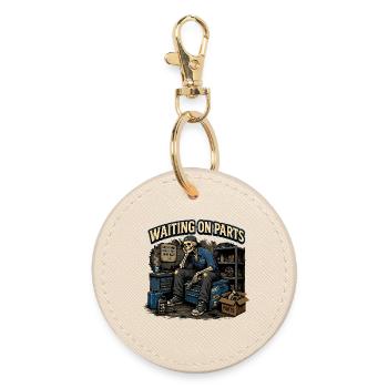 Waiting for Parts | Humor Mechanical Skeleton - Round Keyring - oyster - Front