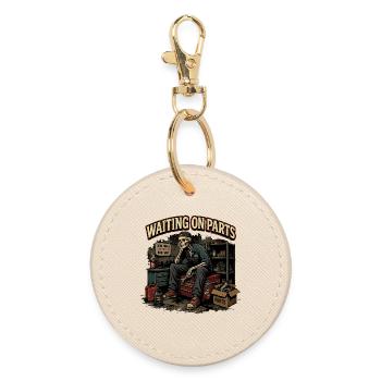 Waiting for Parts | Humor Mechanical Skeleton - Round Keyring - oyster - Front
