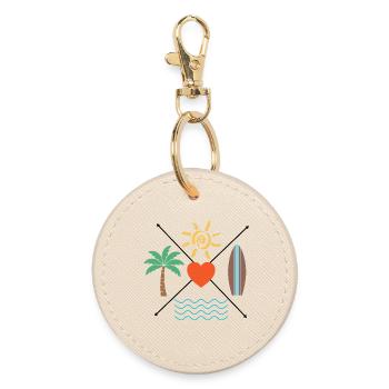 Sun Heart Surf Palm Tree Waves - Round Keyring - oyster - Front