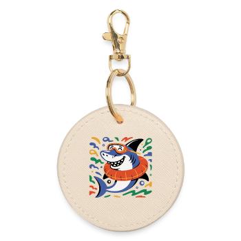 Funny shark with swimming ring and diving goggles - Round Keyring - oyster - Front