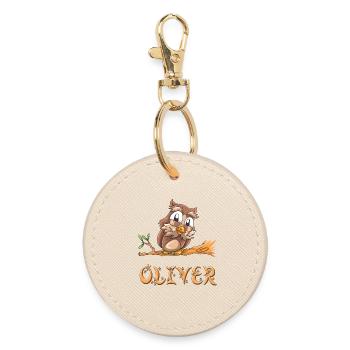 Owl Oliver - Round Keyring - oyster - Front