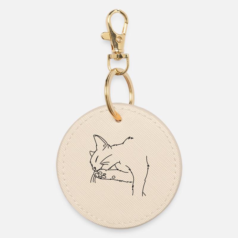 cat - Round Keyring - oyster