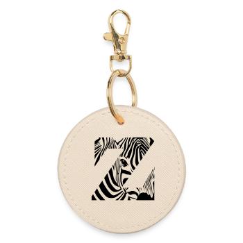 Zebra Mix Mono Black - Round Keyring - oyster - Front