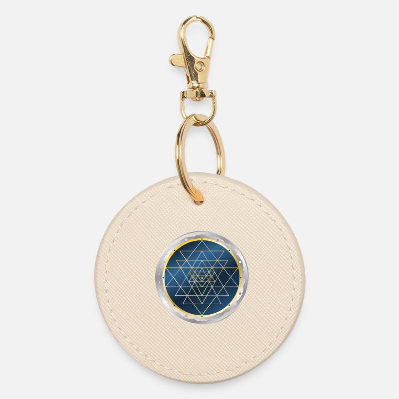 Sri Yantra, Sacred Geometry - Round Keyring - oyster