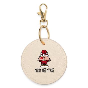 Merry kiss my ass - Round Keyring - oyster - Front