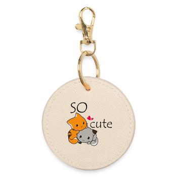 Cat cuddle and naughty dog - Round Keyring - oyster - Front
