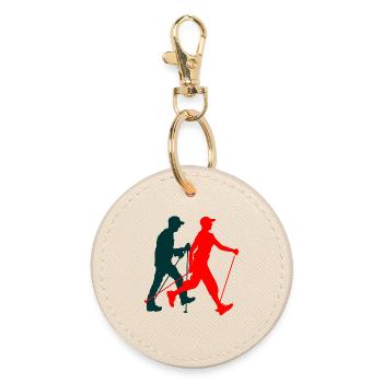 Nordicwalking walkers silhouette colorful figures - Round Keyring - oyster - Front