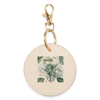 Tropical Monstera Leaves Pattern - Round Keyring - oyster - Front