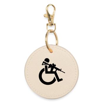 Armed wheelchair user with rifle, weapon # - Round Keyring - oyster - Front