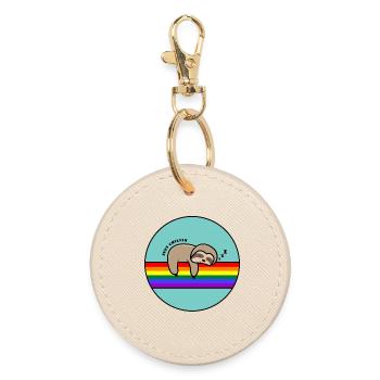 Just Chillin Sloth / Sloth Snoozing On A Rainbow - Round Keyring - oyster - Front