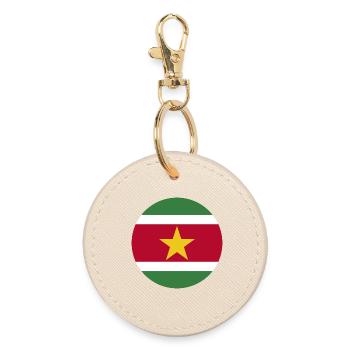 round sticker flag of Suriname Aufkleber gift idea - Round Keyring - oyster - Front