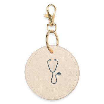 Minimalist Stethoscope Medical Icon - Round Keyring - oyster - Front