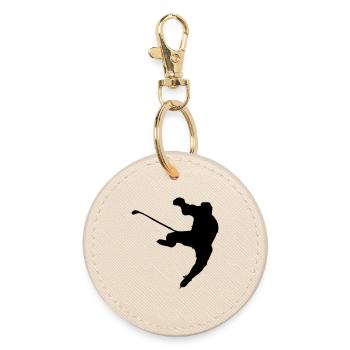 ice hockey shadow image logo - Round Keyring - oyster - Front