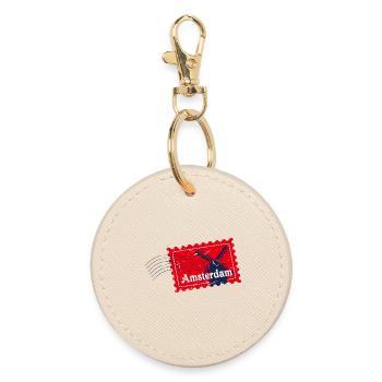 Badge de timbre souvenir voyage Amsterdam Pays-Bas - Porte-clés rond - huître - Devant