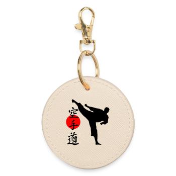 Karate Yokogeri with lettering - Round Keyring - oyster - Front