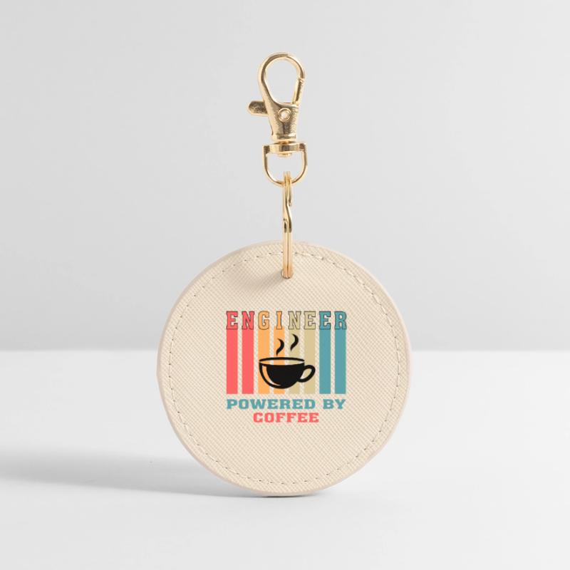 Funny Engineer Powered by Coffee Gift for Engineer Round Keyring