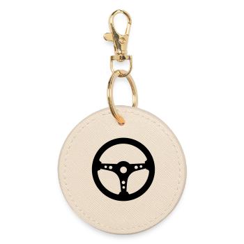 racing steering wheel of car - Round Keyring - oyster - Front