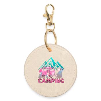 Camping in the mountains - Family Caravan - Round Keyring - oyster - Front