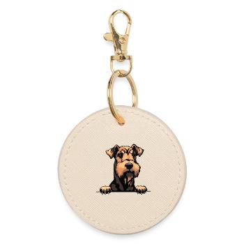 Welsh Terrier Hund für Peeking Dog Lovers - Runder Schlüsselanhänger - Auster - Vorne