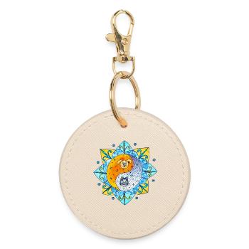 Katze Hund niedlich Yin Yang Symbol Mandala - Runder Schlüsselanhänger - Auster - Vorne