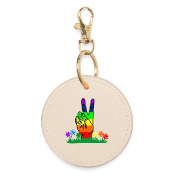 Rainbow hand peace in flowers - Round Keyring - oyster - Front
