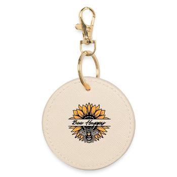 Sunflower - Bee happy - Round Keyring - oyster - Front