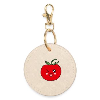 funny tomato with happy face - Round Keyring - oyster - Front
