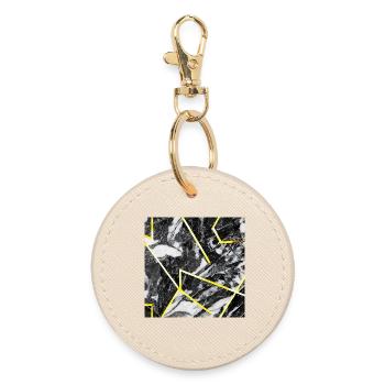 Marble Black Gold Geometric texture - Round Keyring - oyster - Front