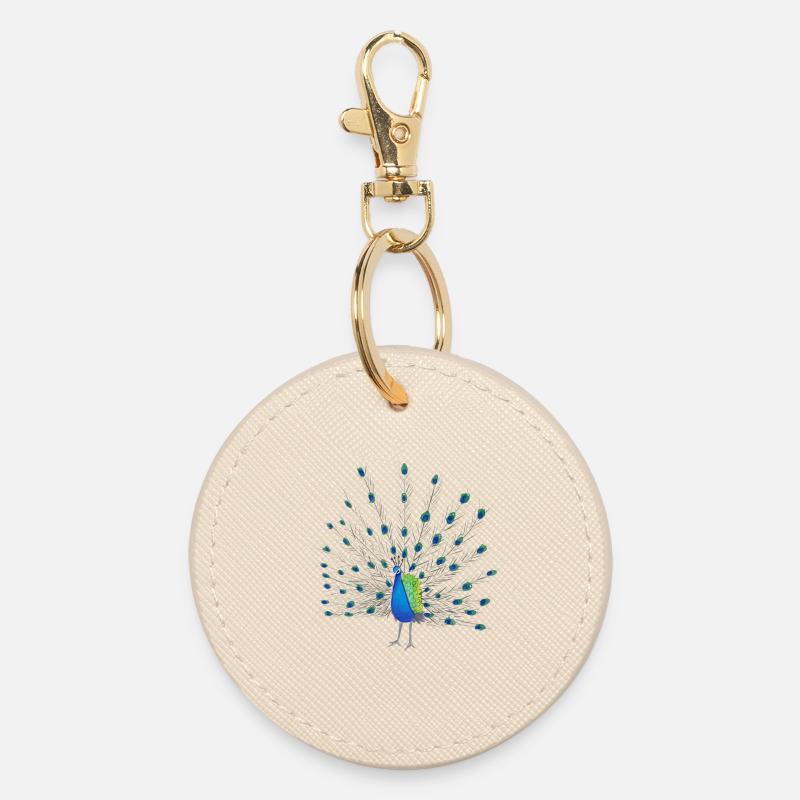 Peacock Feather Art - Round Keyring - oyster