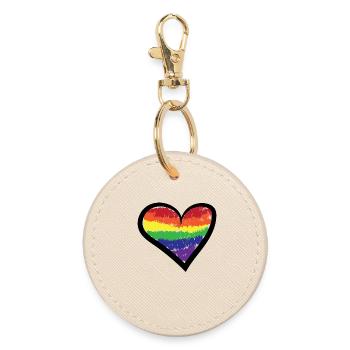 Rainbow Heart Bisexual Lgbt Sexuality Gay - Round Keyring - oyster - Front