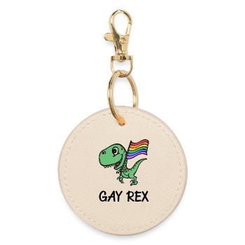 Dinosaur Rainbow Flag Lgbt Slogan Bisexual - Round Keyring - oyster - Front