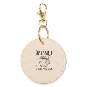 Just smile, it drives people crazy! Katze, Grinsen - Runder Schlüsselanhänger - Auster - Vorne