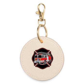 Fire brigade fire engine fire protection extinguishing work - Round Keyring - oyster - Front