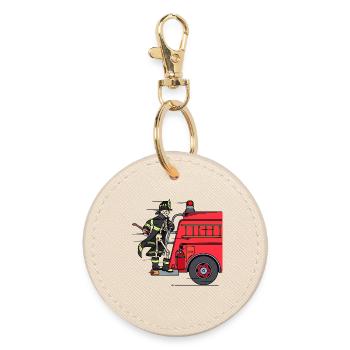 Feuerwehrauto Feuerwehr Feuerwehrmann Retter - Runder Schlüsselanhänger - Auster - Vorne