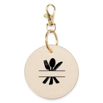 Cutlery menu logo with transparent bar - Round Keyring - oyster - Front