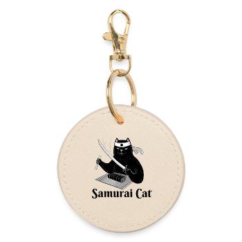 cat, samurai cat, sushi, food - Round Keyring - oyster - Front