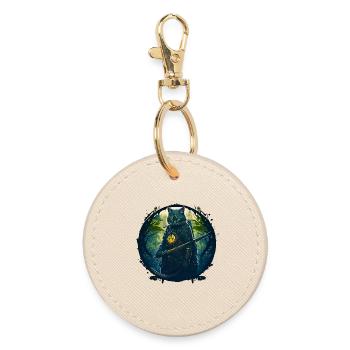 Cat as samurai in forest - Round Keyring - oyster - Front