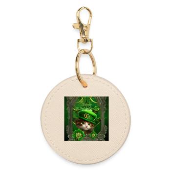 Cute kitten celebrates St. Patrick's Day - Round Keyring - oyster - Front