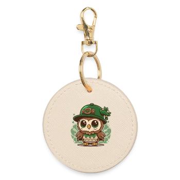 Chouette kawaii de la Saint-Patrick avec chapeau - Porte-clés rond - huître - Devant