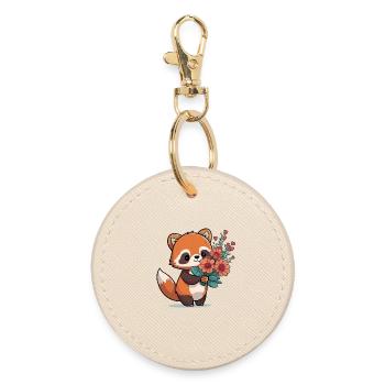 roter Panda mit Blumen - Runder Schlüsselanhänger - Auster - Vorne