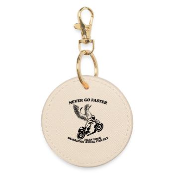 Never go faster than your guardian angel can fly - Round Keyring - oyster - Front
