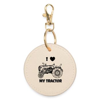 Heart I Love Tractor Statement Field Vehicle - Round Keyring - oyster - Front