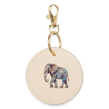 Bunter Mandala Elefant - Runder Schlüsselanhänger - Auster - Vorne
