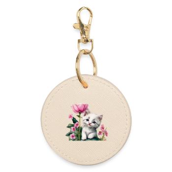 White kitten - Round Keyring - oyster - Front