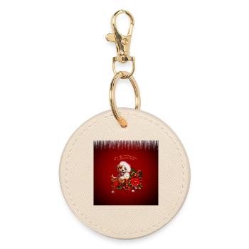 Funny puppy with candle light - Round Keyring - oyster - Front