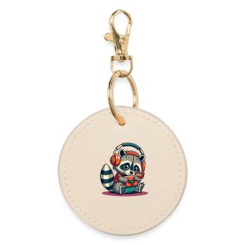 Raccoon Cassette Headphones - Round Keyring - oyster - Front