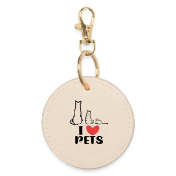 J’aime les animaux de compagnie Chat Chien Souris Déclaration Coeur - Porte-clés rond - huître - Devant